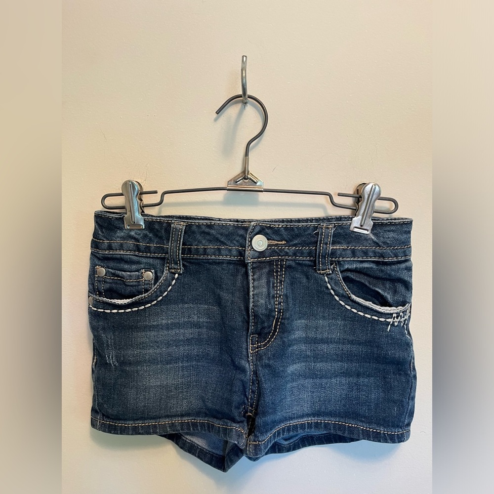 Cherokee, girls youth medium, blue jean shorts with snap button.